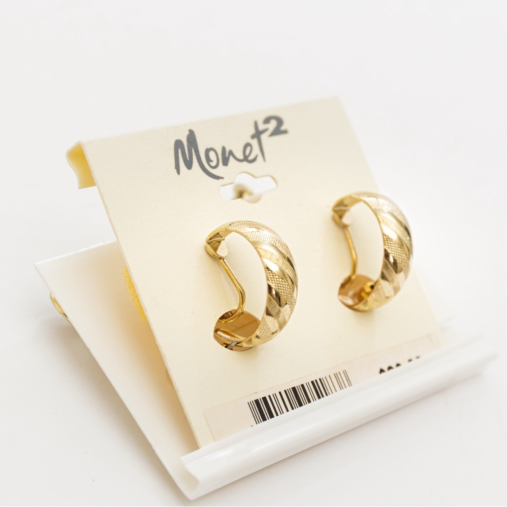Gold hoop earrings textured diamond cut look gold tone Monet